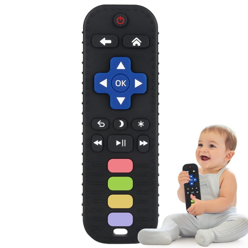Fu Store Black Silicone Teething Toys for 0-12 Momths 3-24 Months Infant Toddlers Remote Control Shape Teethers for Babies Chew Toys Relief Soothe Babies Gums Set Dishwasher and Refrigerator Safe