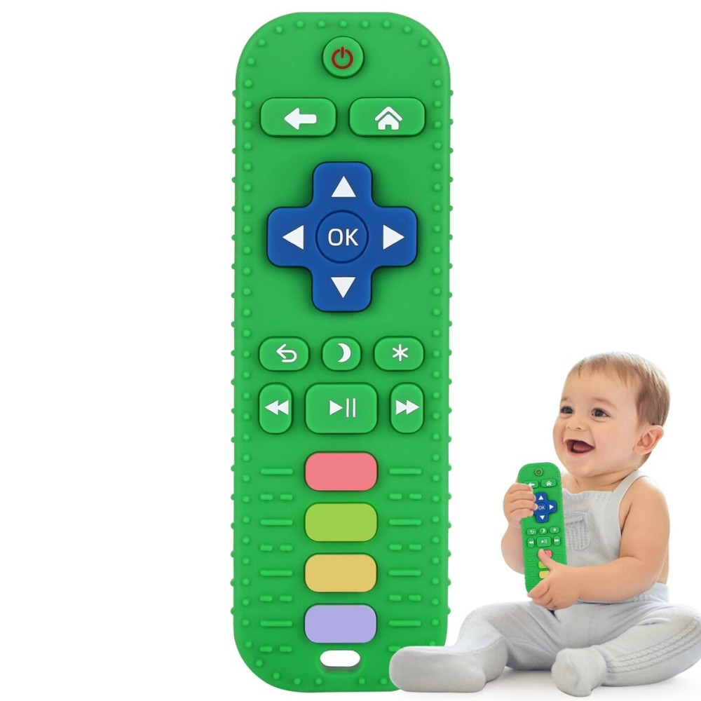 Fu Store Silicone Teething Toys for 0-12 Months 3-24 Months Infant Toddlers Remote Control Shape Teethers for Babies Chew Toys Relief Soothe Babies Gums Set Dishwasher and Refrigerator Safe Green