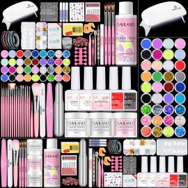 SAVILAND Acrylic Nail Kit with Drill and U V Light - Clear White Pink Acrylic Powder Black Red White Gel Nail Polish Nail Tools for Nail Art Gel Nails DIY