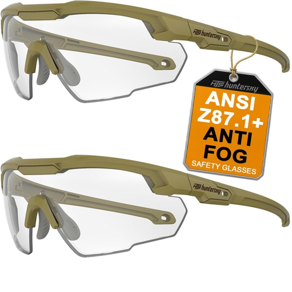 HUNTERSKY HTS 2 pk Adjustable, Non Slip, Lightweight Safety Glasses, Green Frame with Clear Lens, S57, 2 Pieces
