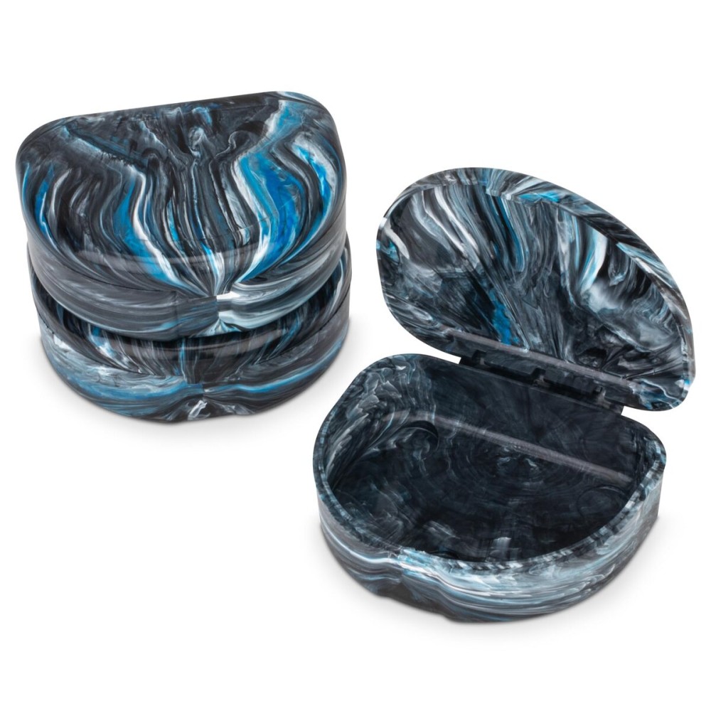 Practicon Marble Retainer Cases, Orthodontic Aligner Case, Mouth Guard Holder (3 Pack) (Black & Blue)