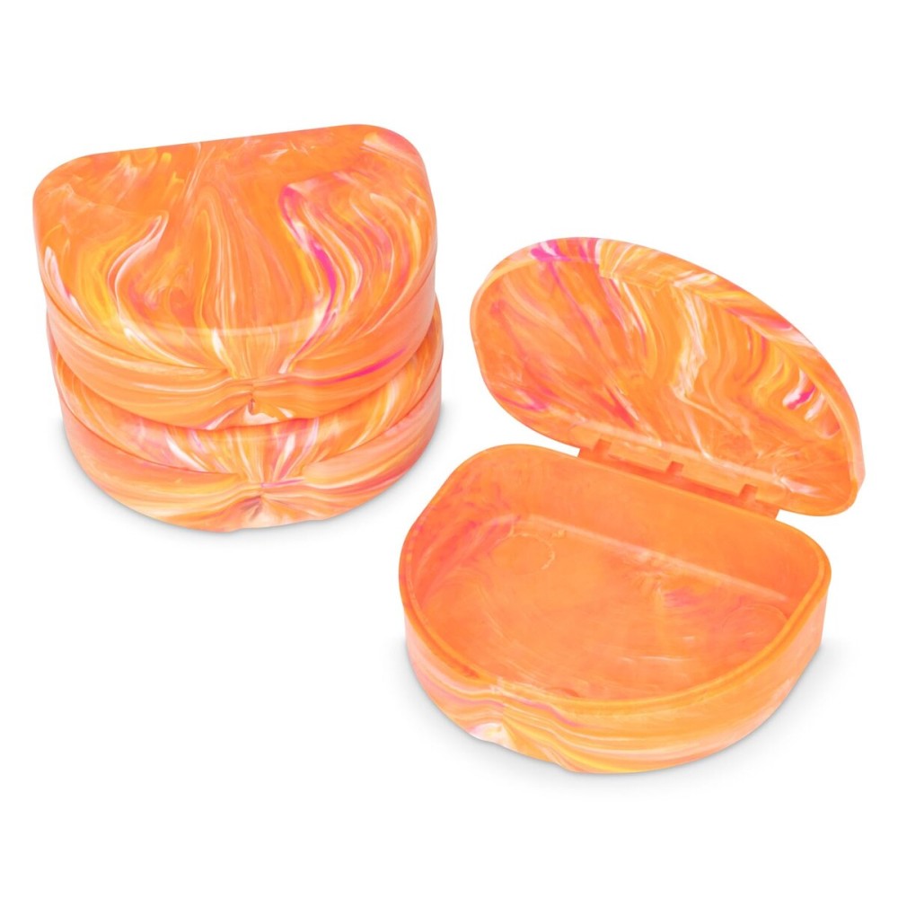 Practicon Marble Retainer Cases, Orthodontic Aligner Case, Mouth Guard Holder (3 Pack) (Orange & Pink)