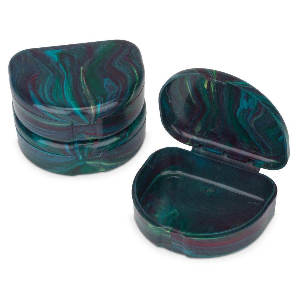 Practicon Marble Retainer Cases, Orthodontic Aligner Case, Mouth Guard Holder (3 Pack) (Dark Green)