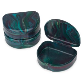 Practicon Marble Retainer Cases, Orthodontic Aligner Case, Mouth Guard Holder (3 Pack) (Dark Green)