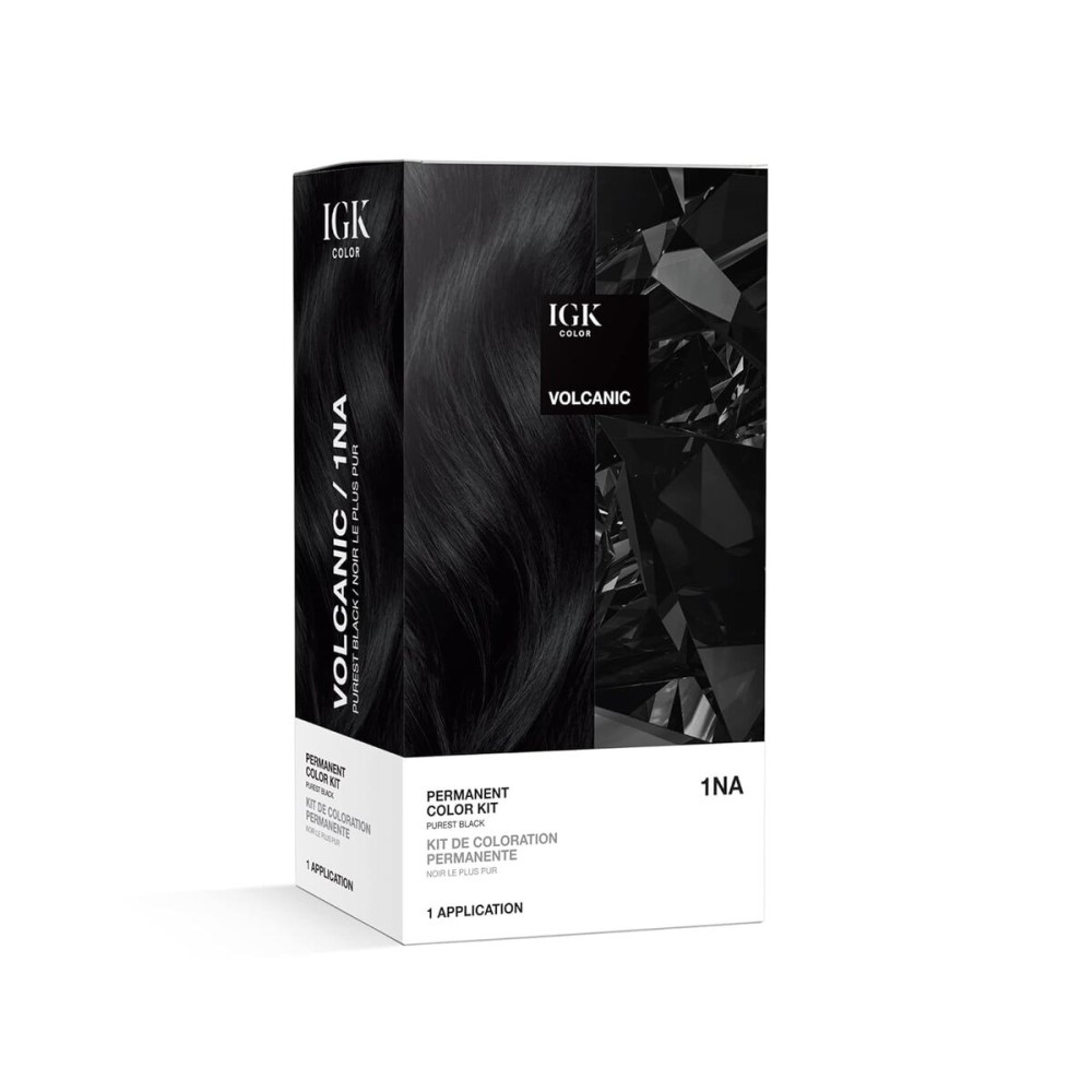 IGK Permanent Hair Dye Color Kit | 1NA Volcanic - Purest Black | 100% Gray Color Coverage + Strengthen + Shine | Ammonia Free
