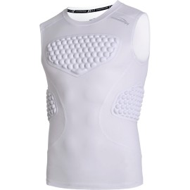 COOLOMG Youth Baseball Padded Shirt Kids Chest Protector Rib Heart Guard Sternum Protection for Football Softball Lacrosse Goalies Pure White M