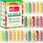 DMSKY 60 Pack Lip Balm, Natural Lip Balm Bulk, Moisturizing Lip Balms with Vitamin E and Coconut Oilfor Chapped Lips-12 Flavors