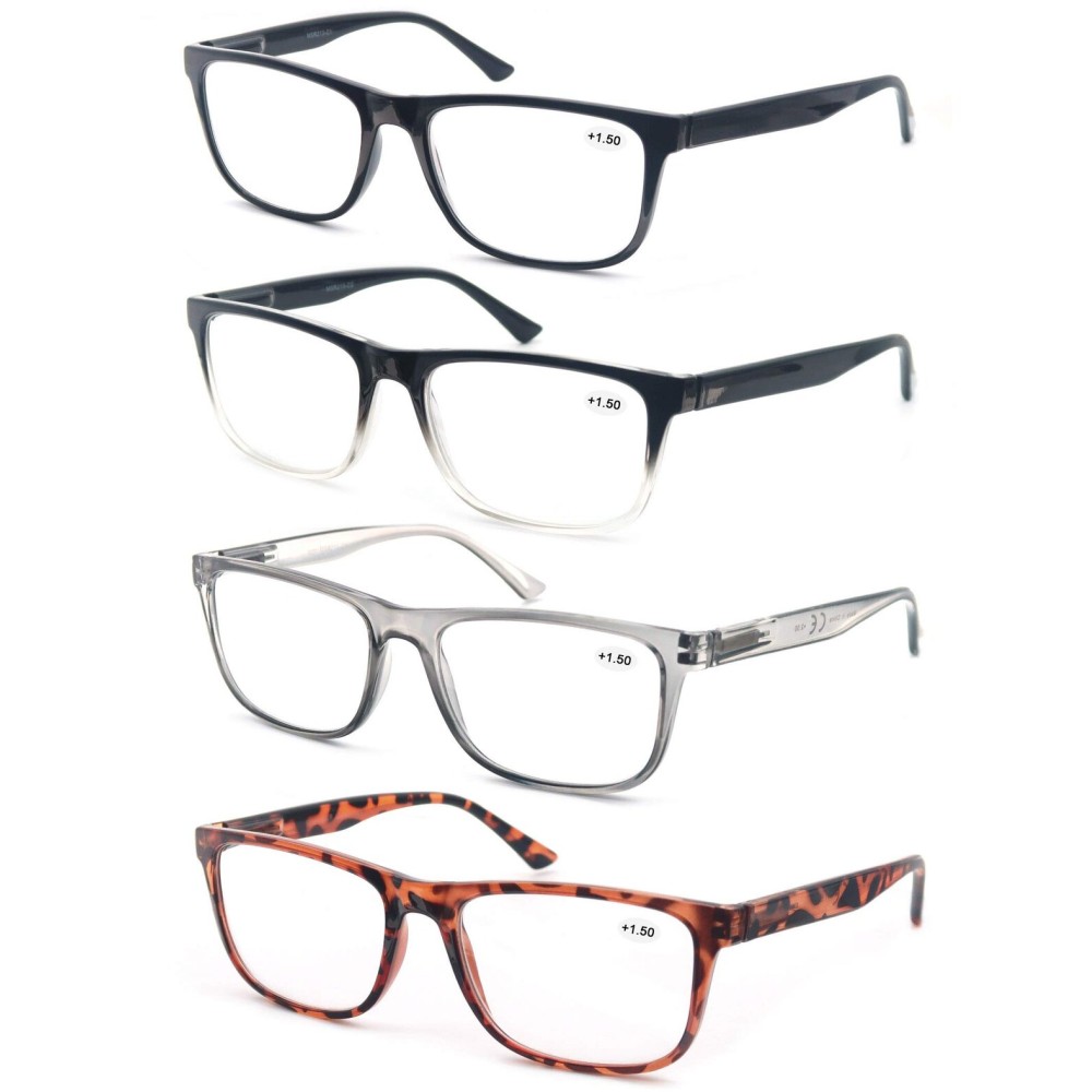 OLOMEE Reading Glasses for Men +3.75 Oversized Large Square Men\'s Readers 4 Pack Lightweight Wide Cheaters Glasses w/Spring Hinges