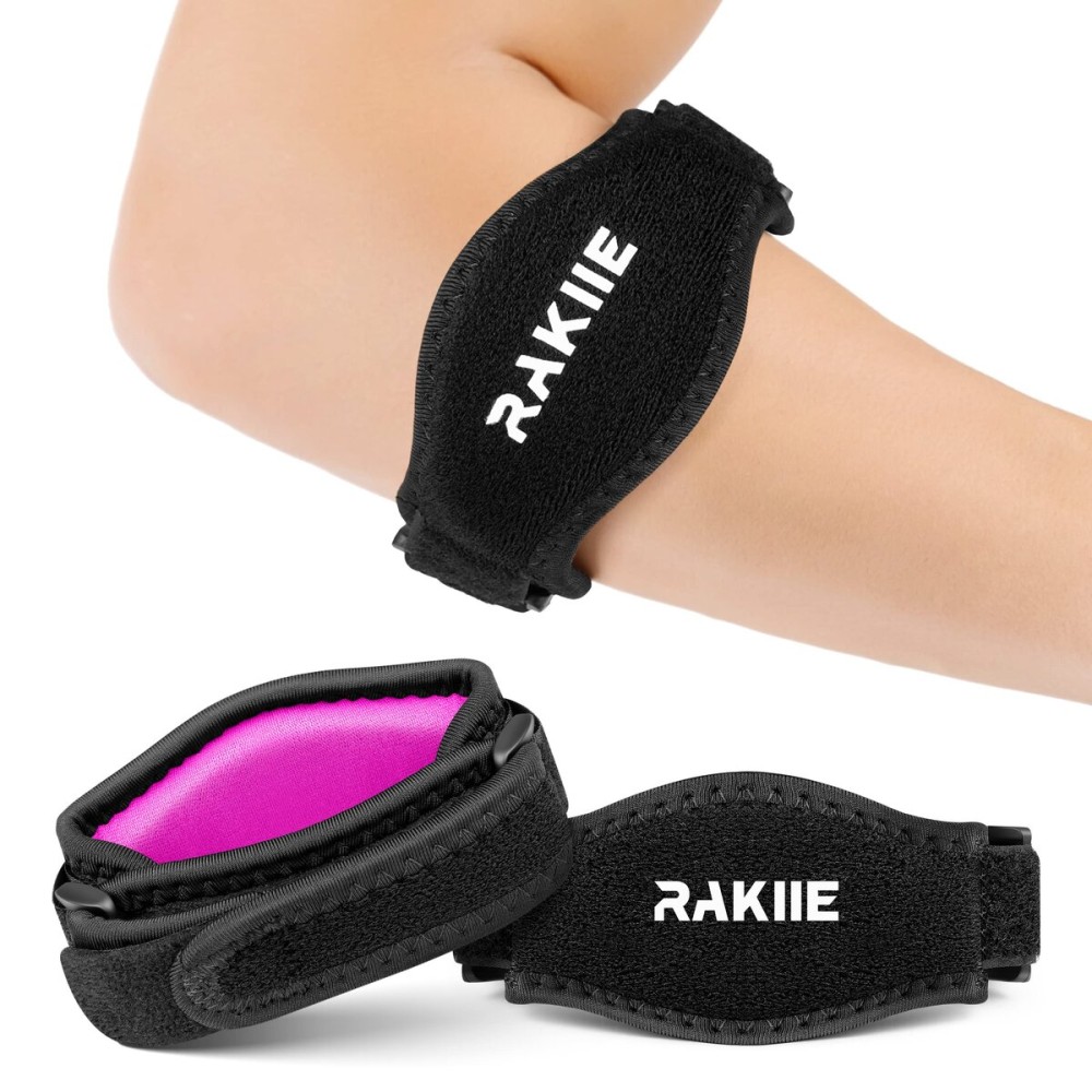 Rakiie Elbow Brace for Tendonitis, Adjustable Golf and Tennis Elbow Relief for Men and Women (2, Rose)