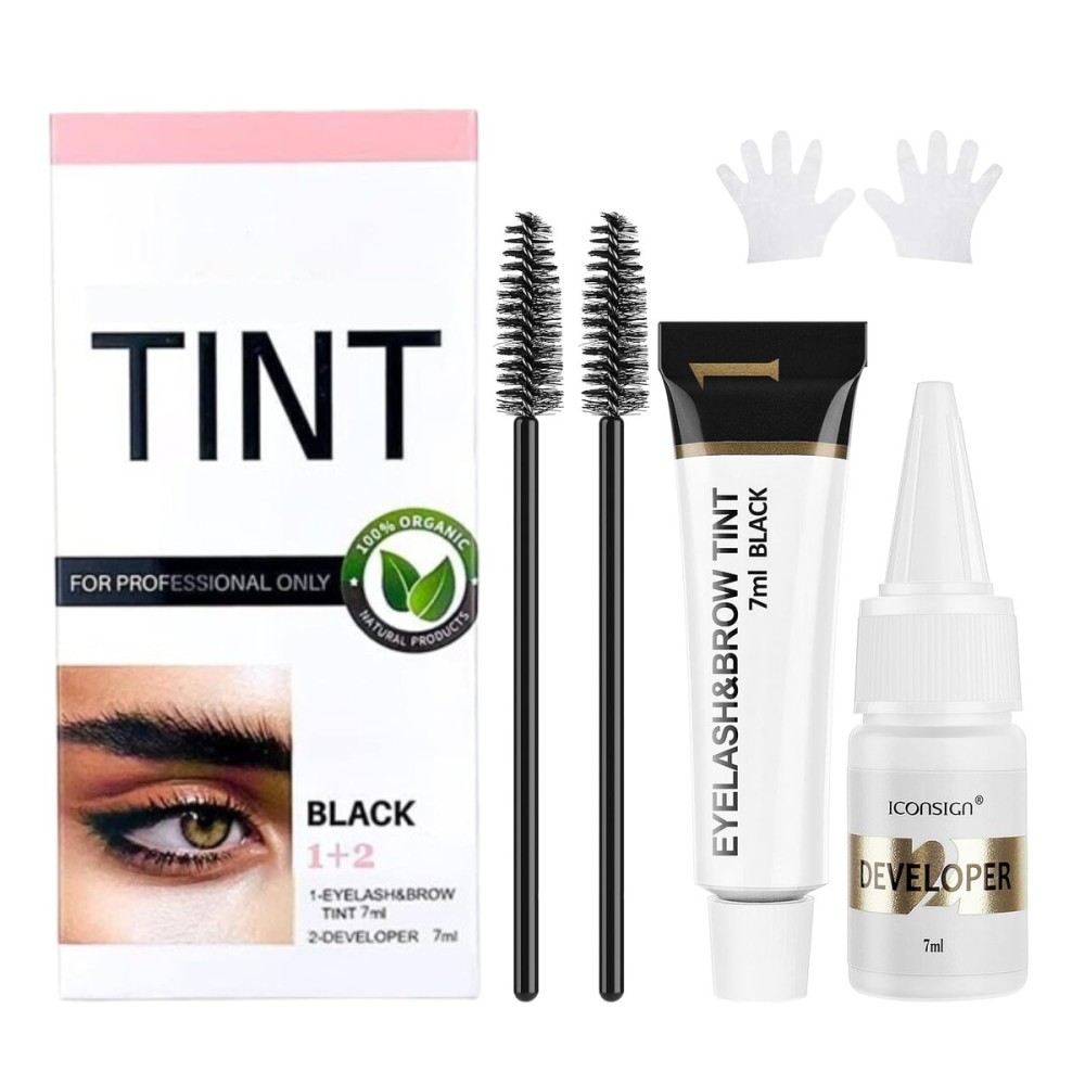 Duoffanny 2-In-1 Eyelash & Eyebrow Color Kit, Professional Lash & Brow Color Kit, Eye Brow & Eye Lash Coloring Set DIY Hair Coloring for Salon Home Use 7ml (Black)