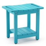 LUE BONA HDPS Shower Bench Seat, Sky Blue Shower Benches for Inside Shower with Shelf, Waterproof Shower Chair Foot Stool for Spa Bathroom, Weather Resistant/Non-Slip/Handles/Indoor or Outdoor Use