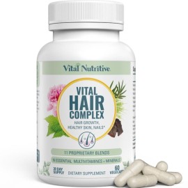 VITAL NUTRITIVE Vital Hair Complex - Biotin & Vitamin B Hair Vitamins for Women & Men - Supports Healthy Hair, Skin & Nails - Hormone-Free, Gluten-Free - Hair Supplement for Women & Men