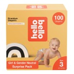 Hello Bello Premium Diapers, Size 3 (14-24 lbs) Surprise Pack for Girls - 100 Count, Hypoallergenic with Soft, Cloth-Like Feel - Assorted Girl & Gender Neutral Patterns