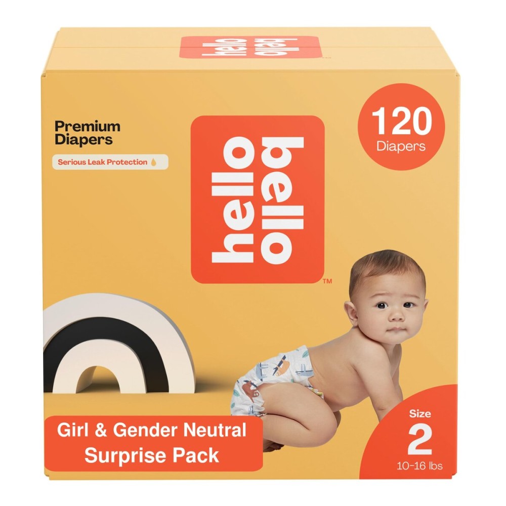 Hello Bello Diapers, Size 2 (10-16 lbs) Surprise Pack for Girls - 120 Count of Premium Disposable Baby Diapers, Hypoallergenic with Soft, Cloth-Like Feel - Assorted Girl & Gender Neutral Patterns