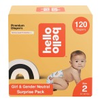 Hello Bello Diapers, Size 2 (10-16 lbs) Surprise Pack for Girls - 120 Count of Premium Disposable Baby Diapers, Hypoallergenic with Soft, Cloth-Like Feel - Assorted Girl & Gender Neutral Patterns