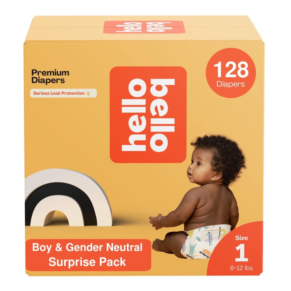 Hello Bello Premium Diapers, Size 1 (8-12 lbs) Surprise Pack for Boys - 128 Count, Hypoallergenic with Soft, Cloth-Like Feel - Assorted Boy & Gender Neutral Patterns