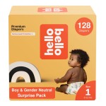 Hello Bello Premium Diapers, Size 1 (8-12 lbs) Surprise Pack for Boys - 128 Count, Hypoallergenic with Soft, Cloth-Like Feel - Assorted Boy & Gender Neutral Patterns