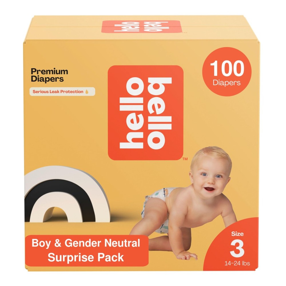 Hello Bello Premium Diapers, Size 3 (14-24 lbs) Surprise Pack for Boys - 100 Count (Pack of 1), Hypoallergenic with Soft, Cloth-Like Feel - Assorted Boy & Gender Neutral Patterns