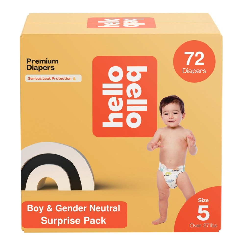 Hello Bello Premium Diapers, Size 5 (27+ lbs) Surprise Pack for Boys - 72 Count, Hypoallergenic with Soft, Cloth-Like Feel - Assorted Boy & Gender Neutral Patterns