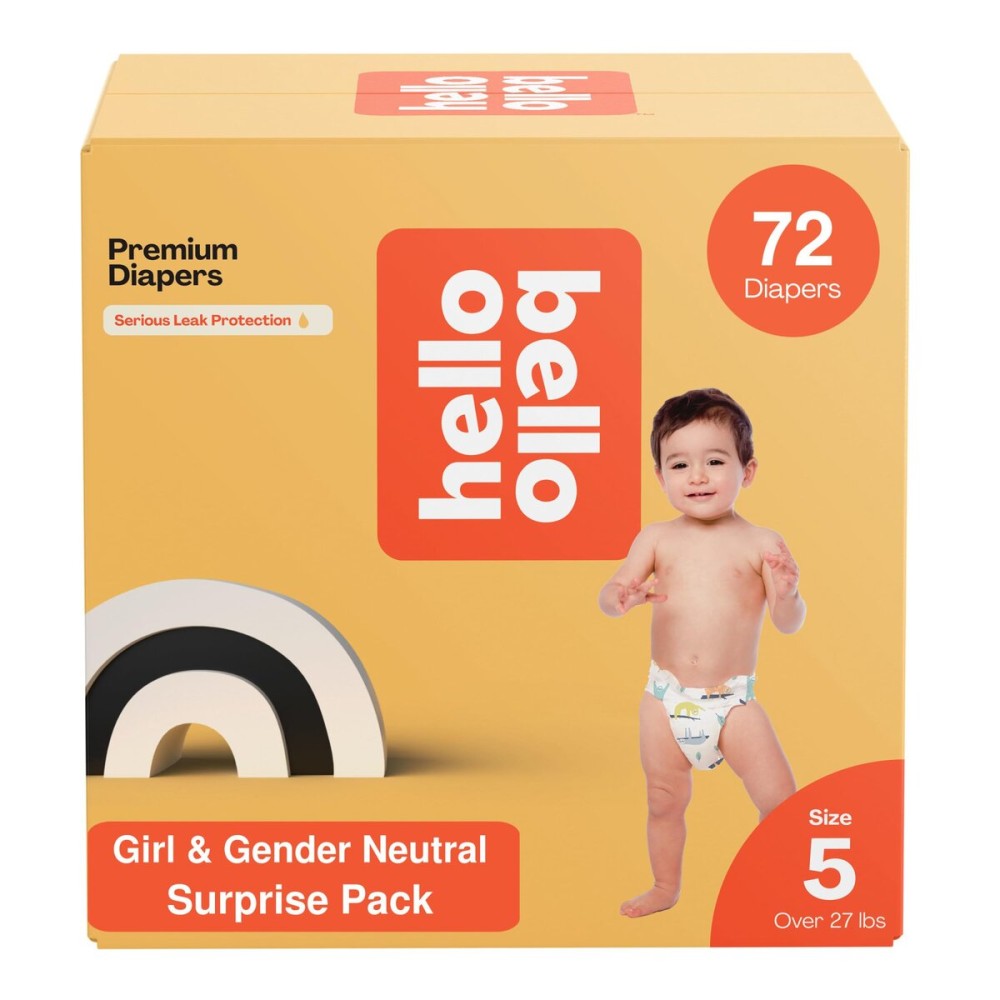 Hello Bello Premium Diapers, Size 5 (27+ lbs) Surprise Pack for Girls - 72 Count, Hypoallergenic with Soft, Cloth-Like Feel - Assorted Girl & Gender Neutral Patterns
