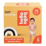 Hello Bello Premium Diapers, Size 5 (27+ lbs) Surprise Pack for Girls - 72 Count, Hypoallergenic with Soft, Cloth-Like Feel - Assorted Girl & Gender Neutral Patterns