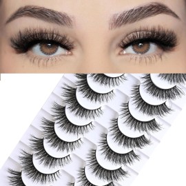 FARRED Natural Lashes Short False Eyelashes Wispy Mink Eye Lash Fluffy Wispies Eyelash Natural Look 10 Pairs Fake Lashes Pack Volume Lash Strips Pestaas
