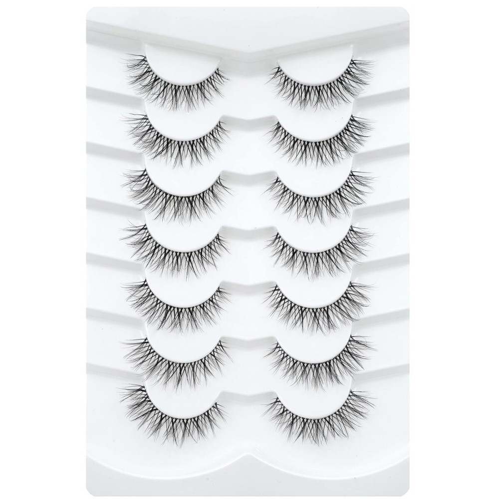 3D Clear Band False EyeLashes Natural Look Cat Eye Wispy Fake lashes Short Supernatural Cross Soft Reusable Lashes 7 Pairs-Happy Heartbeat(No.210)