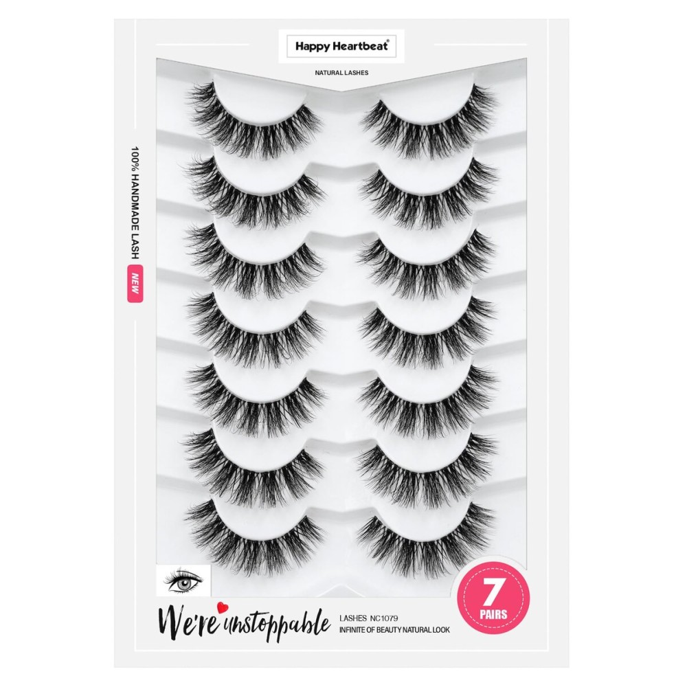 3D Clear Band False EyeLashes Natural Look Cat Eye Wispy Fake lashes Short Supernatural Cross Soft Reusable Lashes 7 Pairs-Happy Heartbeat(No.202)