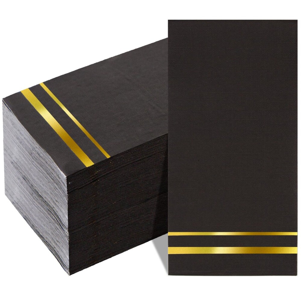 BUCLA 100-Count 3-Ply Black and Gold Napkins - Black Paper Dinner Napkins Disposable Premium Quality, Disposable Soft, Absorbent for Party, Wedding, Kitchen&New Year