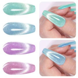 Vishine Galaxy Cat Eye Holographic Glitter Gel Nail Polish 4 Colors Set Soak Off UV LED Light Starry Sky Effect Magic Gel Nail Polish Kit Manicure Nail Art Kit 8ml