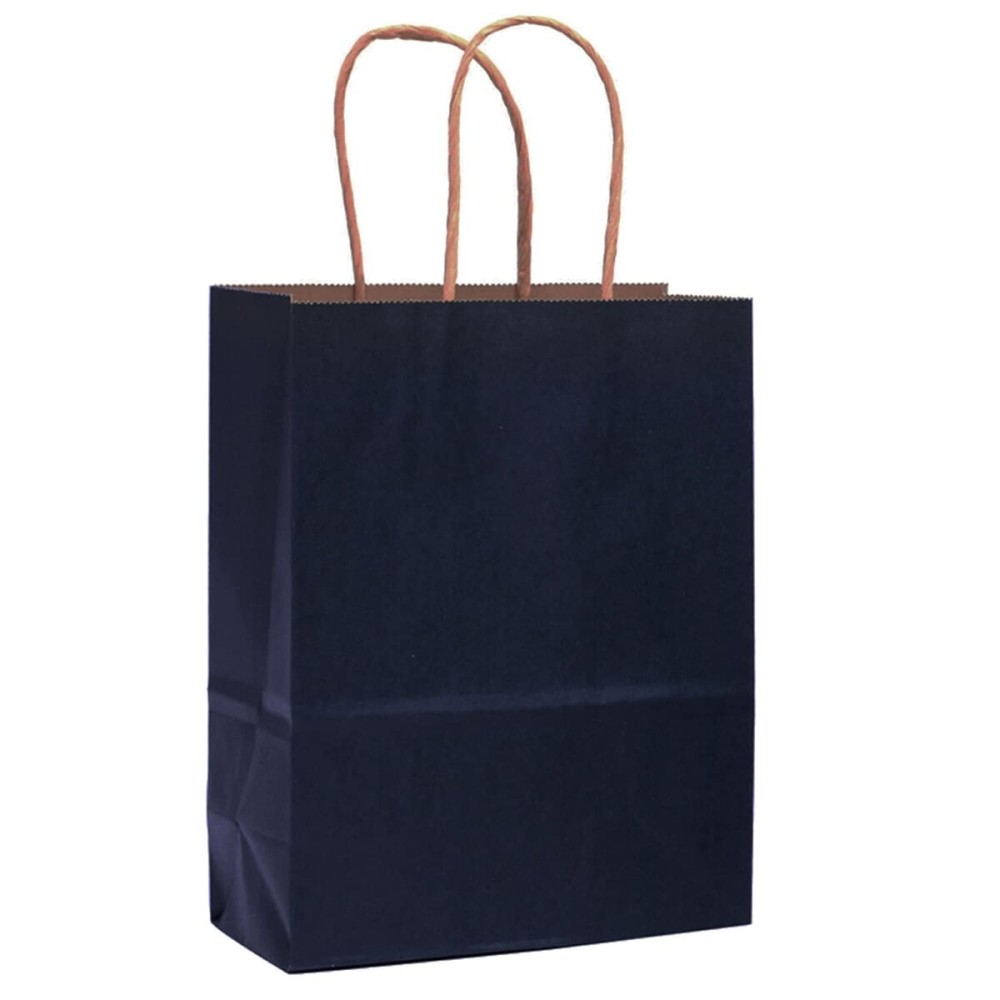 qiqee 32-Packs Navy Blue Paper Gift Bags with Handles Bulk 7.6x4.75x10.5 Medium Size Gift Bags Multiple Uses