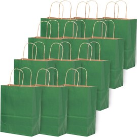qiqee 32-Packs Deep Green Paper Gift Bags with Handles Bulk 7.6x4.75x10.5 Medium Size Gift Bags Multiple Uses