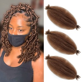Springy Afro Twist Hair 12 Inch 3 Packs Dark Brown Color Pre Fluffed Marley Twist Braiding Hair for Black Women (12 inch, 30)