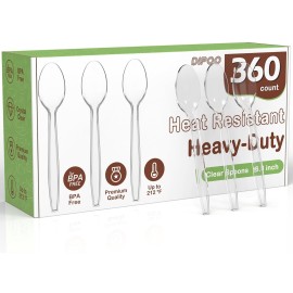 360pc 6.8 Clear Plastic Spoons Heavy Duty with Heat Resistant & BPA Free, Solid and Durable Plastic Cutlery, Premium Disposable Spoons for Party Supply