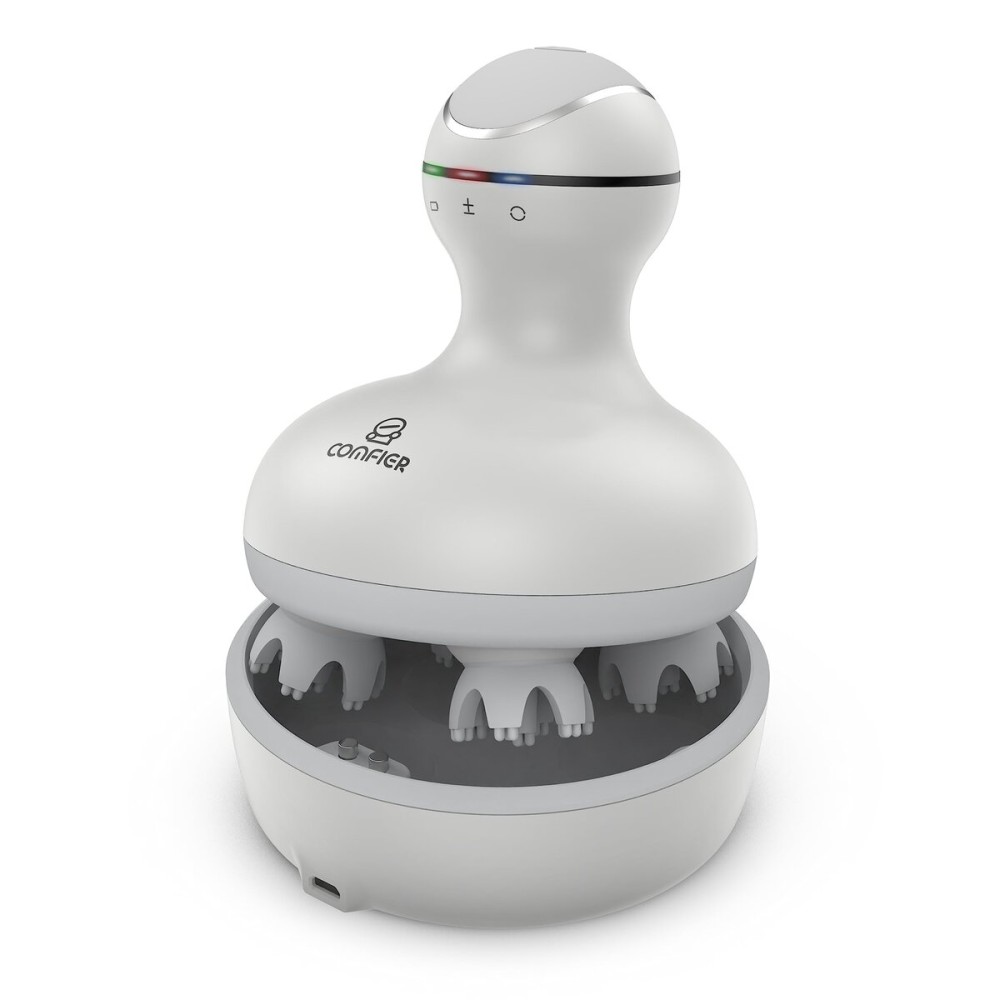 COMFIER Electric Scalp Head Massager with 4 Soft Silicone Massage Heads, Portable Hair Massager for Hair Growth, Relieve Stress, Head Scratcher for Deep Relaxation, Dog Cat Massager, Gray