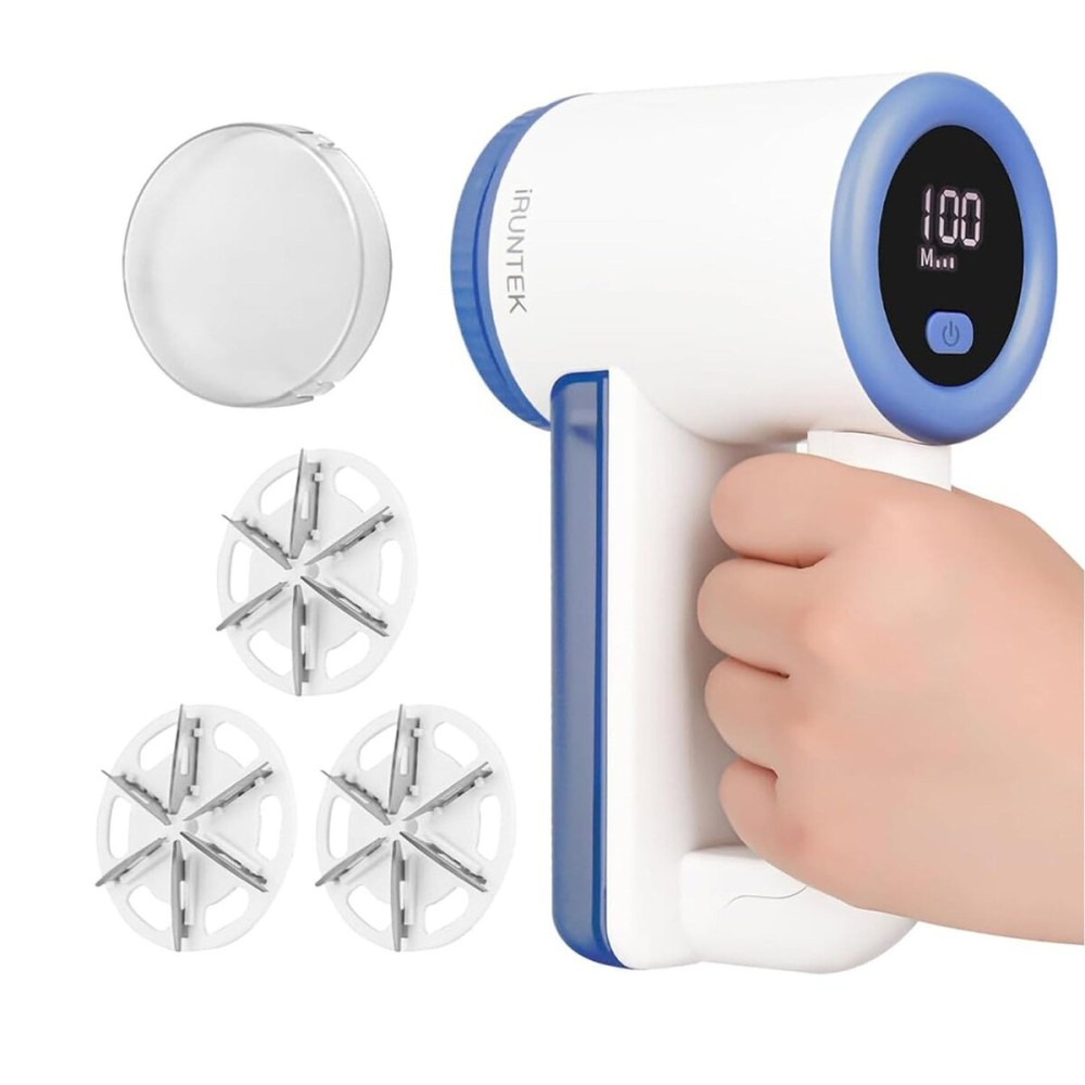 iRUNTEK Rechargeable Fabric Shaver & Lint Remover3-Speed Lint Shaver with LED Display & Large Lint BinSweater Shaver with Type-C Fast ChargingRemoves Fuzz & Pills from Clothes, Furniture - Blue
