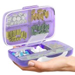 Travel Pill Organizer - Moisture-Proof Medicine Pill Organizer with Labels, 8 Compartment Pill Box Case for Vitamins & Supplements, Portable Pocket Pharmacy (Purple)