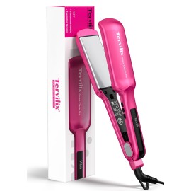 Terviiix Flat Iron Hair Straightener, 2 Inch Widest Ceramic Flat Iron for Hair, Professional Straightening Irons with Adjustable Temp, Fast Styling for Silky Smooth Hair, Dual Voltage, Auto Off, Pink