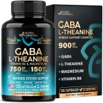GABA L-Theanine 900 mg - Made in USA - Magnesium | Vitamin B6 - Calm, Sleep, Relaxation & Mood Support - 750 mg Gamma AminoButyric Acid, 150 mg L-Theanine - Non-Habit Forming, Vegan - 120 Capsules