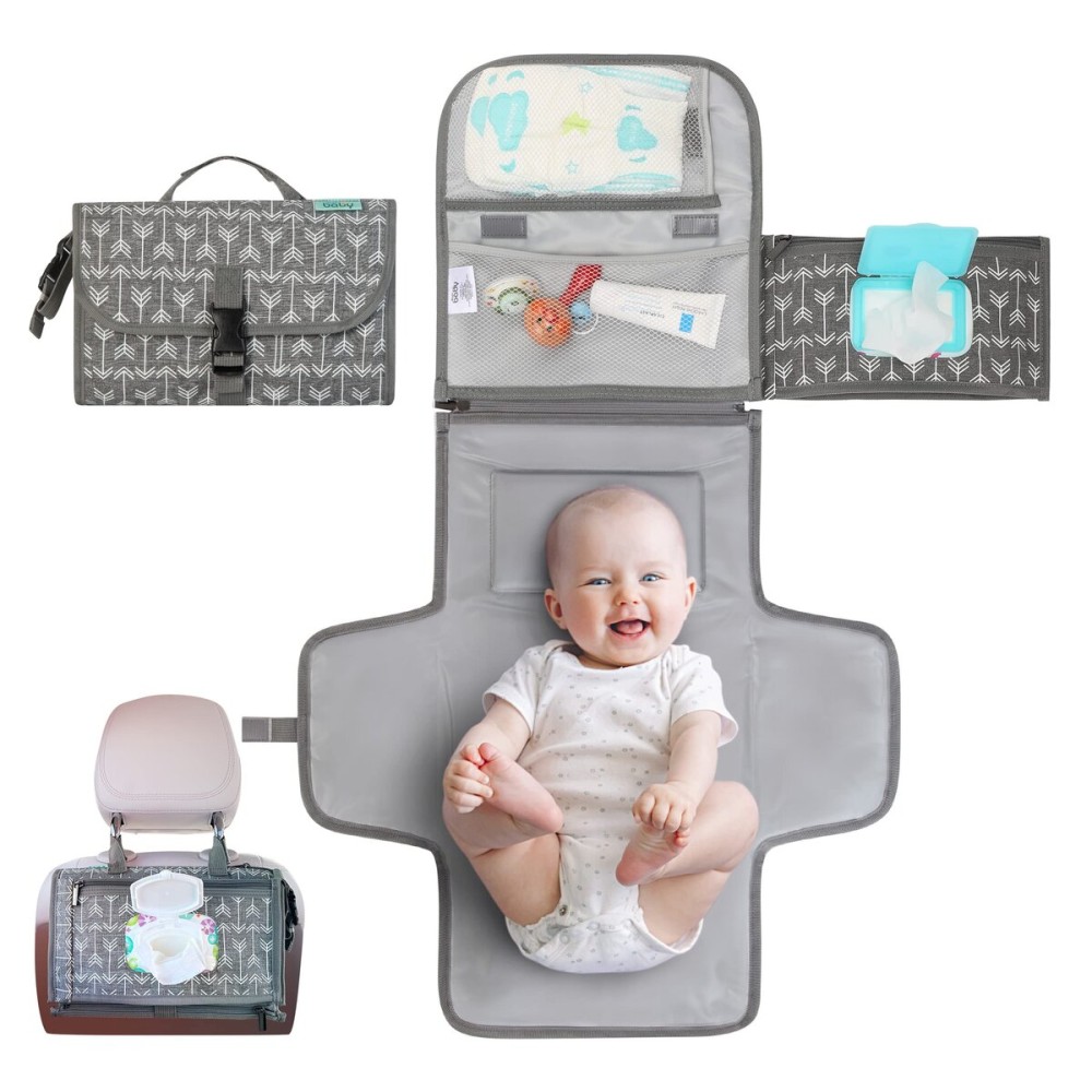 Kopi Baby Portable Diaper Changing Pad - Baby Diaper Changer Travel Bag with Wipes Pocket, Smart Design Portable Changing Mat, Infant Travel Station Kit, Gift for Newborn Girl & Boy - Classic