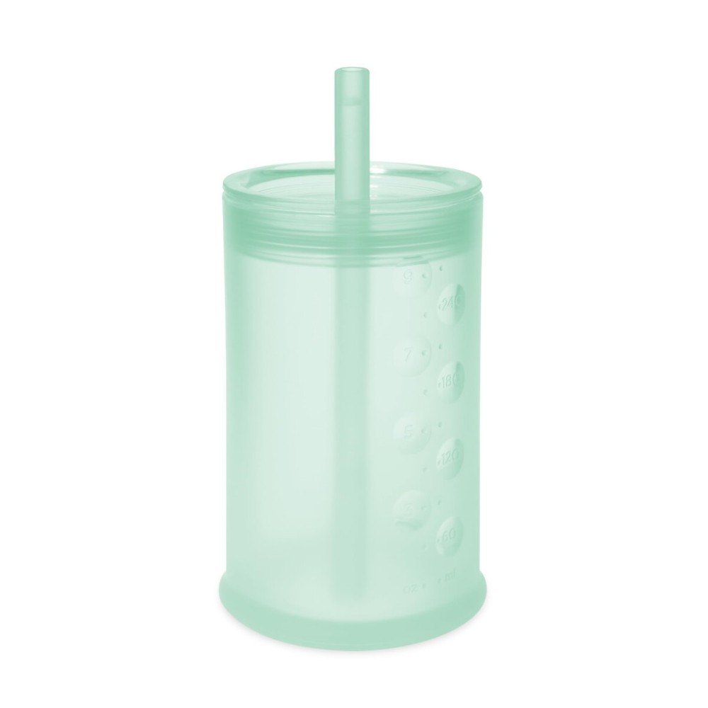 Olababy Clear View Silicone Training Cup with Straw Lid | Toddler Sippy Trainer 12mo+ | Unbreakable Water Drinking Cups for Kids 2yr+ | Baby Led Weaning & Feeding Supplies (Mint, 9 oz)