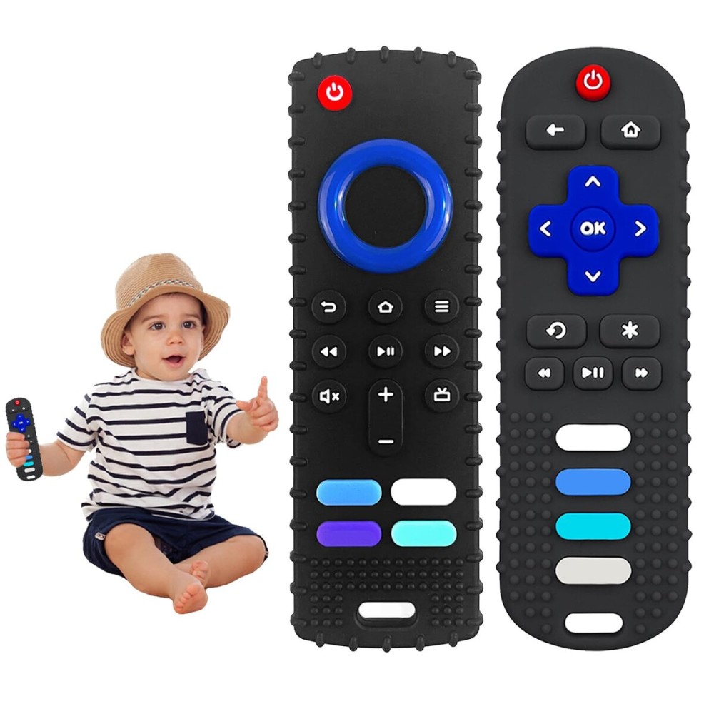 YAPROMO 2Pcs Baby Teething Toys - TV Remote Control Shaped Teethers for 3-18 Babies, Food-Grade Remote Teethers, BPA-Free