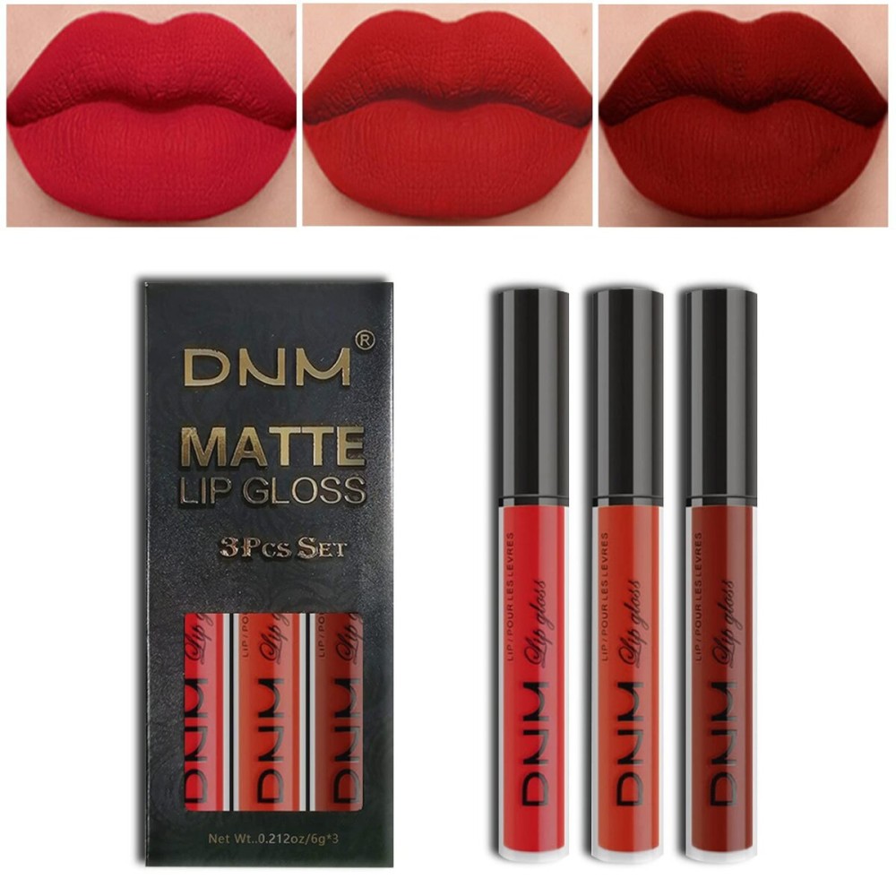AMY\'S DIARY 3Pcs Bright Red Matte Liquid Lipstick Sets, Lip Stain Long Lasting 24 Waterproof Lip Gloss Gift Set Matt Makeup for Women Lippies (05)