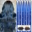 Blue Hair Tinsel Kit with Tool 6pcs 1200 Strands Glitter Tinsel Hair Extensions Heat Resistant Sparkling Shiny Fairy Hair Accessories for Women Girls Kids 47Inch