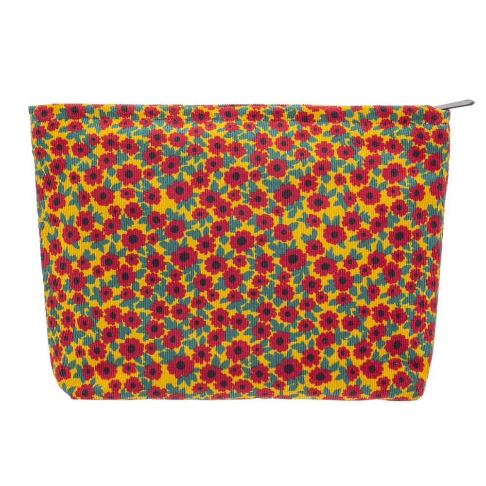 PAZIMIIK Makeup Bag Large Zipper Corduroy Make Up Pouch for Purse Travel Canvas Cosmetic Organizer for Women Brush Storage,Floral Red