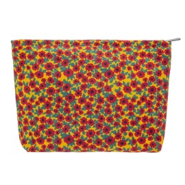 PAZIMIIK Makeup Bag Large Zipper Corduroy Make Up Pouch for Purse Travel Canvas Cosmetic Organizer for Women Brush Storage,Floral Red