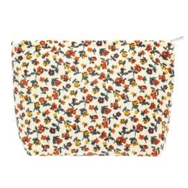 PAZIMIIK Makeup Bag Large Zipper Corduroy Make Up Pouch for Purse Travel Canvas Cosmetic Organizer for Women Brush Storage,Floral White