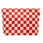 PAZIMIIK Makeup Bag Large Zipper Corduroy Make Up Pouch for Purse Travel Canvas Cosmetic Organizer for Women Brush Storage,Checkered Red