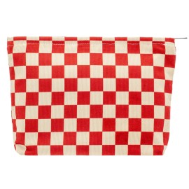 PAZIMIIK Makeup Bag Large Zipper Corduroy Make Up Pouch for Purse Travel Canvas Cosmetic Organizer for Women Brush Storage,Checkered Red