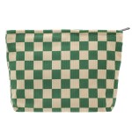 PAZIMIIK Makeup Bag Large Zipper Corduroy Make Up Pouch for Purse Travel Canvas Cosmetic Organizer for Women Brush Storage,Checkered Green